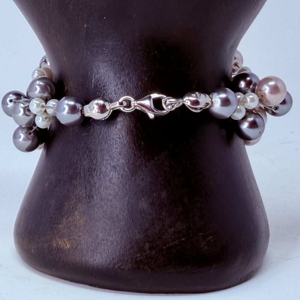 Vintage Silver Pearl Illusion Bracelet Sterling Silver 925 Triple Strand Unworn - Picture 5 of 8